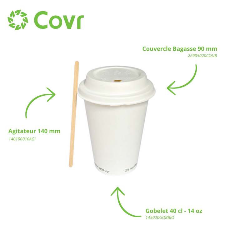 Gobelets Carton blancs sans plastique 40 cl - 14 oz (1000 unités) - 300 g/m²