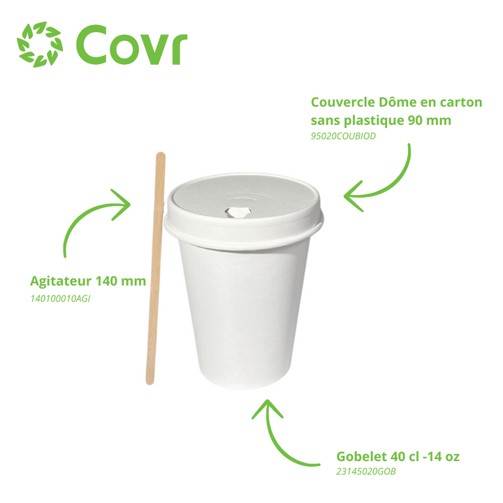 Gobelets carton blancs 40 cl / 14 oz - 300 + 18 g/m²