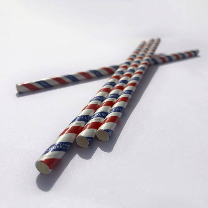 24 boites de 250 pailles Longdrink en papier Bleu-blanc-rouge = 6.000 pièces| 6 mm x 195 mm| Fabriquées en France