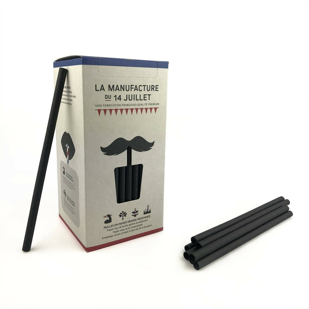 24 boites de 140 pailles Longdrink papier entièrement noir = 3.360 pcs | 8 mm x 195 mm | fabriqué en France