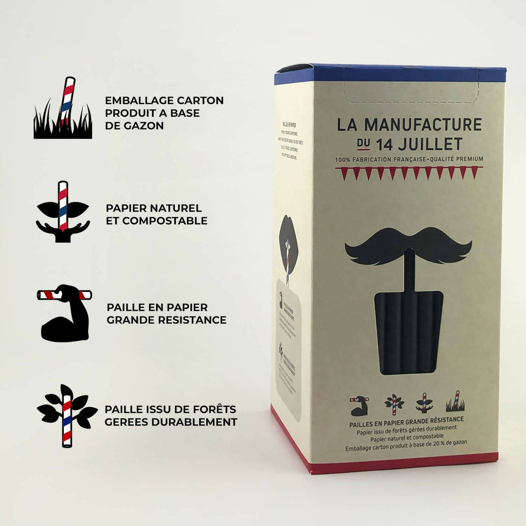 24 boites de 140 pailles Longdrink papier entièrement noir = 3.360 pcs | 8 mm x 195 mm | fabriqué en France