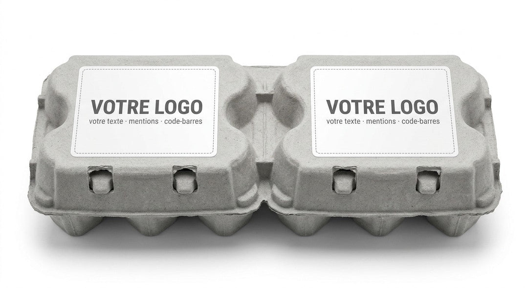 Boîte 6 œufs sécable par 2 en fibre moulée recyclée - étiquette personnalisée