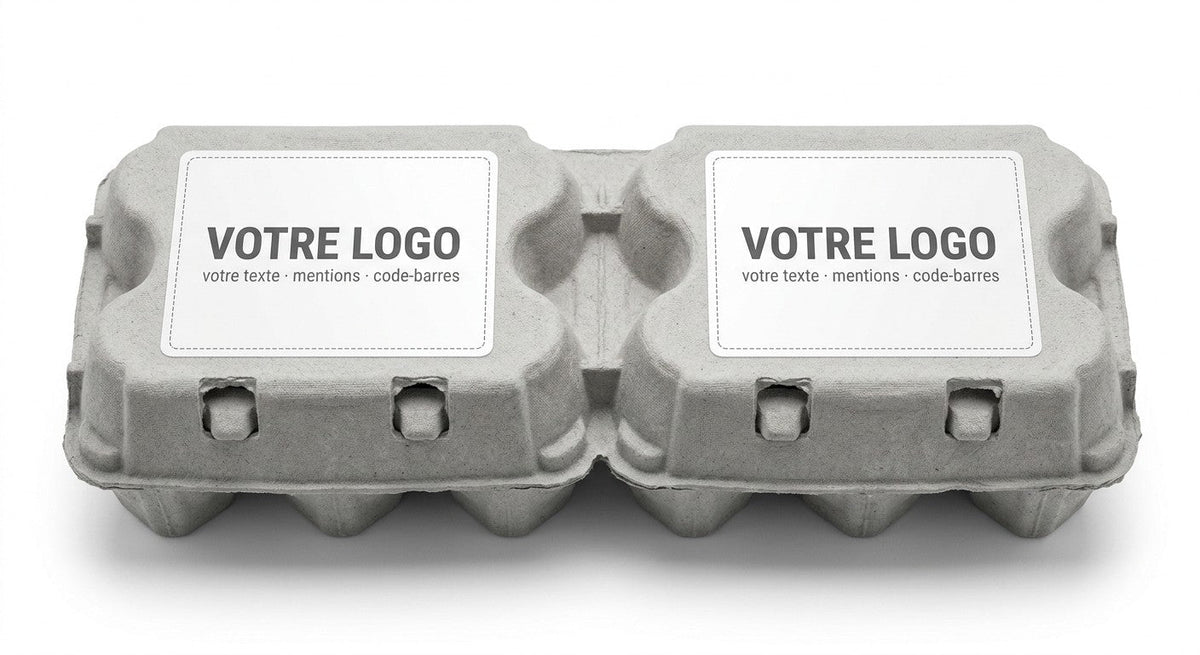 Boîte 6 œufs sécable par 2 en fibre moulée recyclée - étiquette personnalisée