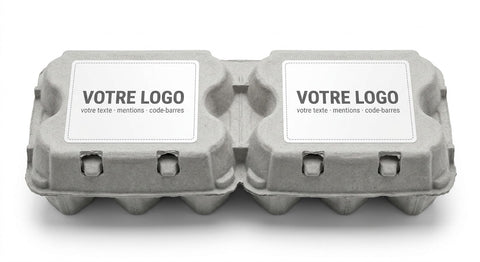Boîte 6 œufs sécable par 2 en fibre moulée recyclée - étiquette personnalisée