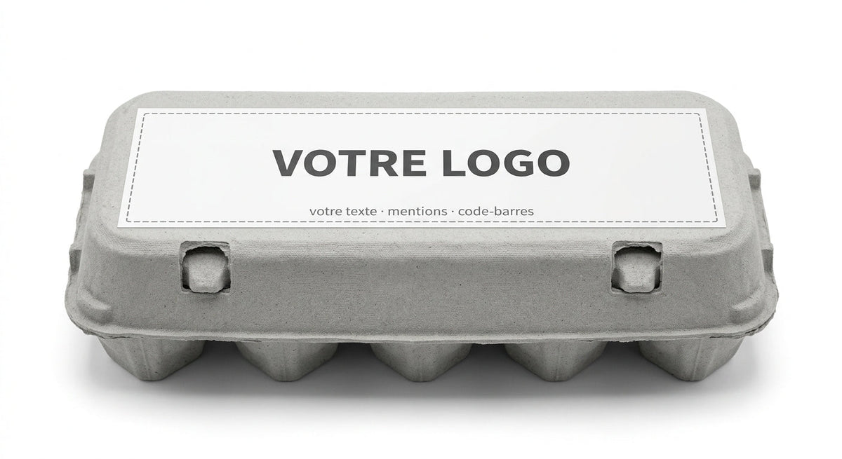 Boîte 10 œufs en fibre moulée recyclée - grande étiquette personnalisée 187 × 57 mm