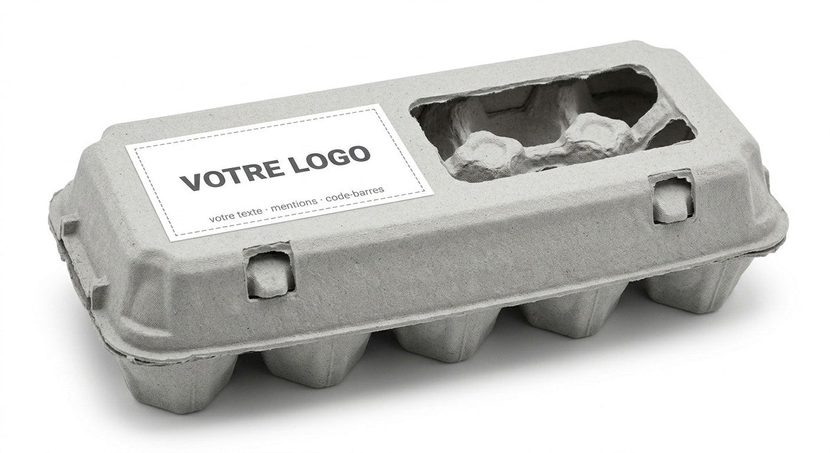 Boîte 10 œufs en fibre moulée recyclée - petite étiquette personnalisée 94 × 57 mm