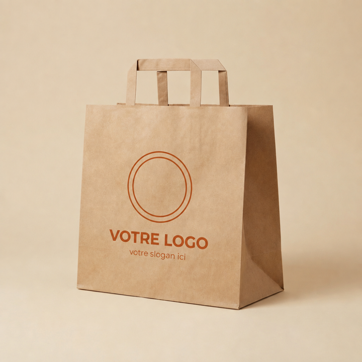 Sac papier kraft écru personnalisé 26 × 17 × 25 cm avec votre logo imprimé