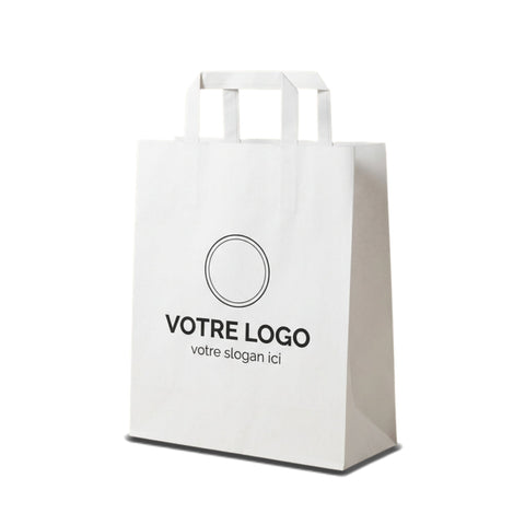 Sac papier blanc personnalisé 22 × 10 × 28 cm avec votre logo imprimé