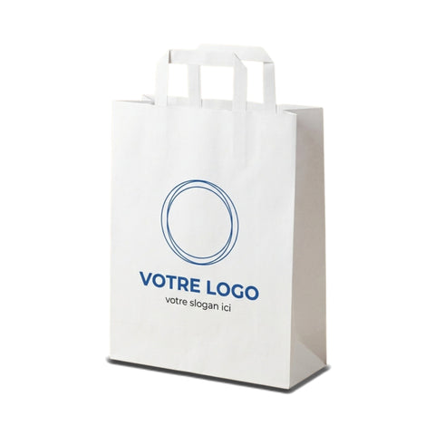 Sac papier blanc personnalisé 26 × 12 × 35 cm avec votre logo imprimé