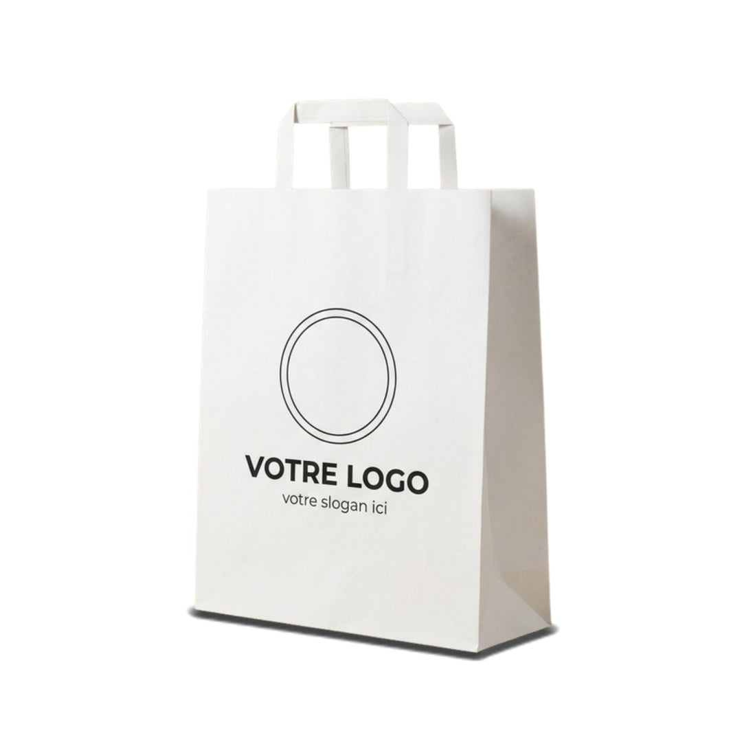 Sac papier blanc personnalisé 32 × 12 × 40 cm avec votre logo imprimé