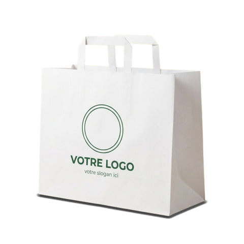 Sac papier blanc personnalisé 32 × 21 × 27 cm avec votre logo imprimé