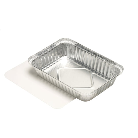 Plats avec couvercles en carton laminé avec le PE rectangulaire 0.8 l 4 cm x 15 cm x 21.4 cm (45 unités)