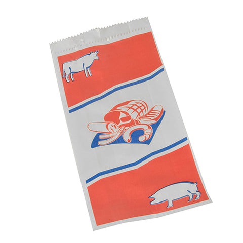 Sacs pour boucheries en papier kraft à motif avec ficelle de jonction 28 cm x 14 cm x 6 cm blanc à motif, petit (1000 unités)