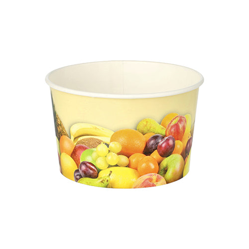 Pots à glace. en carton rond 250 ml Ø 10 cm · 6 cm "Fruits" (1200 unités)