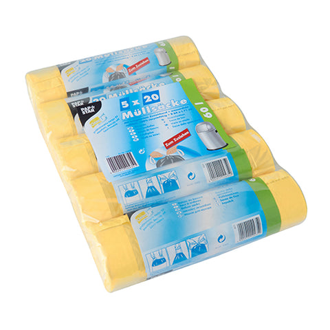 Sacs poubelle lien de fermeture. HDPE 60 l 71 cm x 64 cm jaune (500 unités)