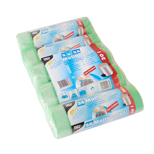 Sacs poubelle lien de fermeture. HDPE 30 l 62 cm x 55 cm vert (625 unités)