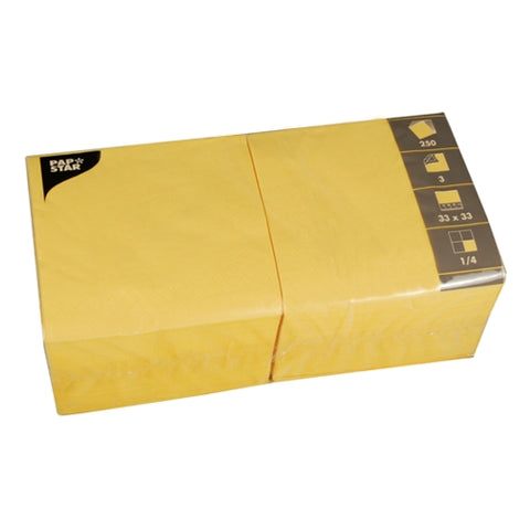 Serviettes. 3 plis pliage 33 cm x 33 cm jaune