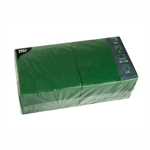 Serviettes. 3 plis pliage 33 cm x 33 cm vert foncé