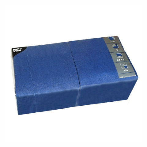 Serviettes. 3 plis pliage 33 cm x 33 cm bleu foncé 