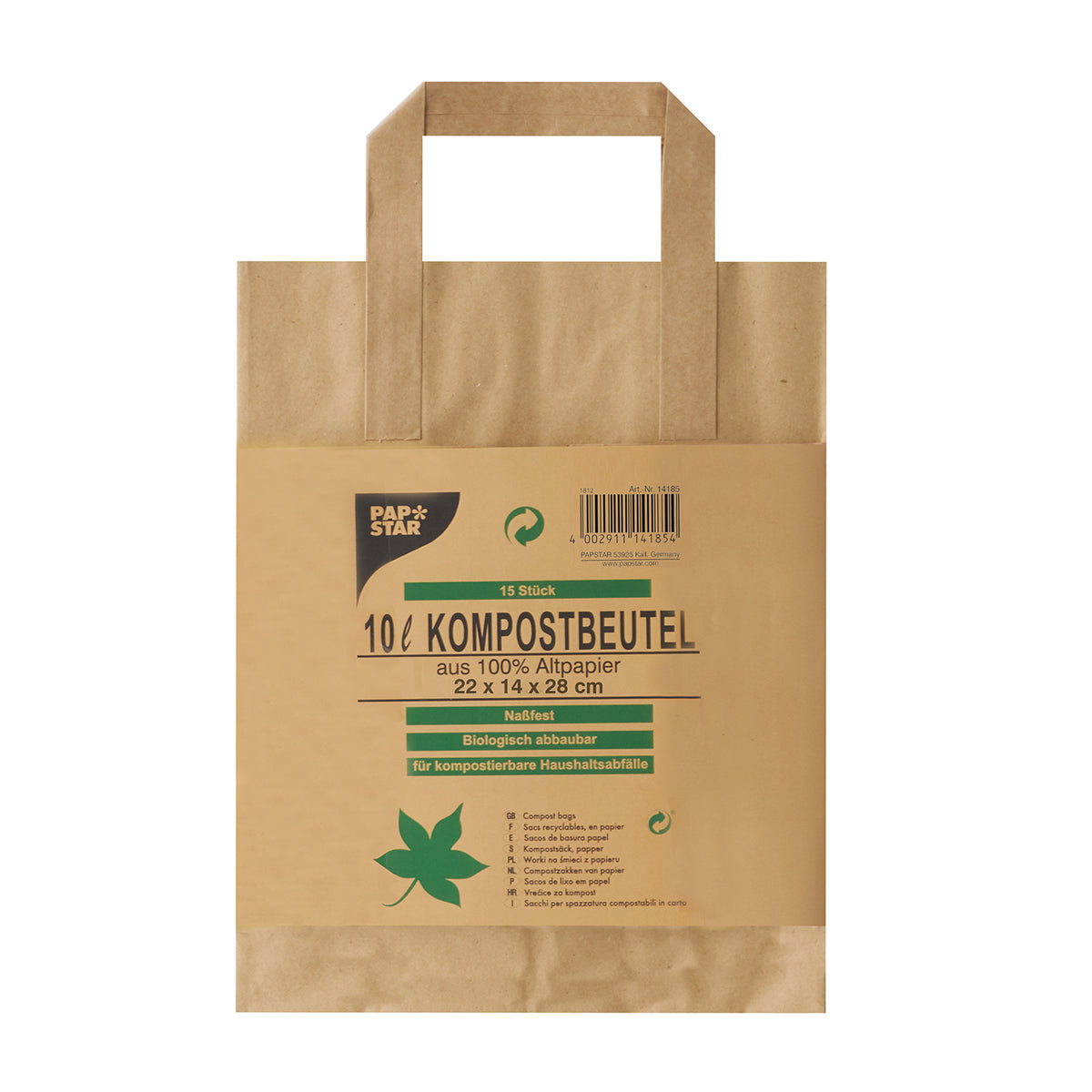 Sacs compostables en papier, avec poignée 10 l 28 cm x 22 cm x 14 cm marron "Avec motif"