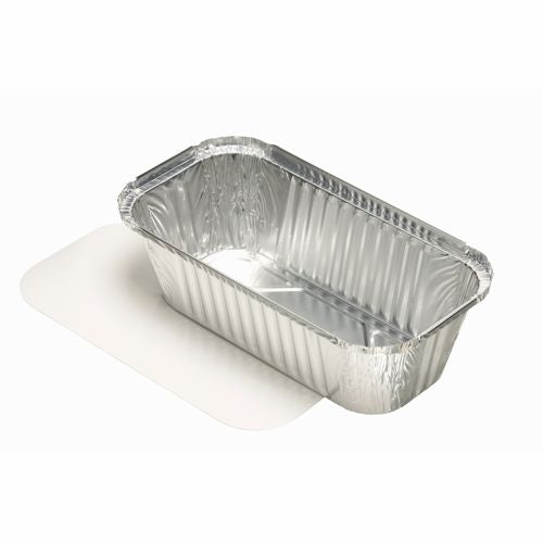 Plats en aluminium avec couvercles en carton laminé PP rectangulaire 1.5 l 7 cm x 13 cm x 24.2 cm (100 unités)