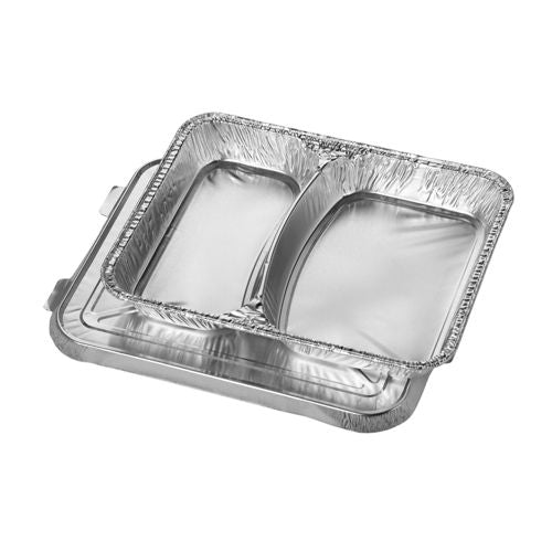 Plat en aluminium. avec couvercle 2 compartiments 830 ml 3 cm x 17.7 cm x 22.5 cm (300 unités)