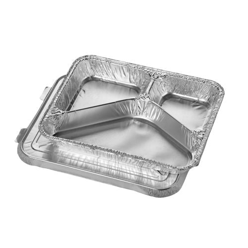 Plat en aluminium. avec couvercle 3 compartiments 760 ml 3 cm x 17.7 cm x 22.5 cm (300 unités)