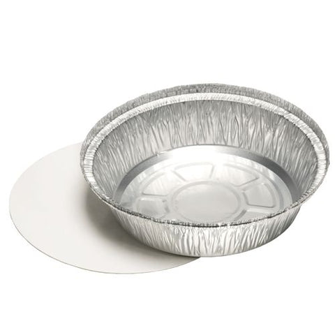 Plats en aluminium avec couvercles en carton laminé PP rond 770 ml Ø 18.2 cm · 4 cm (500 unités)