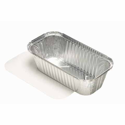 Plats en aluminium avec couvercles en carton laminé PP rectangulaire 1.5 l 7 cm x 13 cm x 24.2 cm (250 unités)