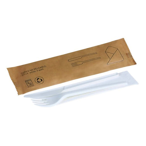 Kit couverts 3 en 1 Réutilisable en Amidon de Maïs (250 UNITÉS)