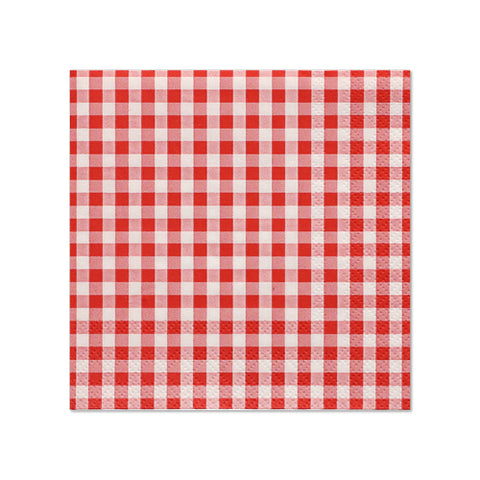 Serviettes. 3 plis pliage 25 cm x 25 cm rouge "Vichy Karo"