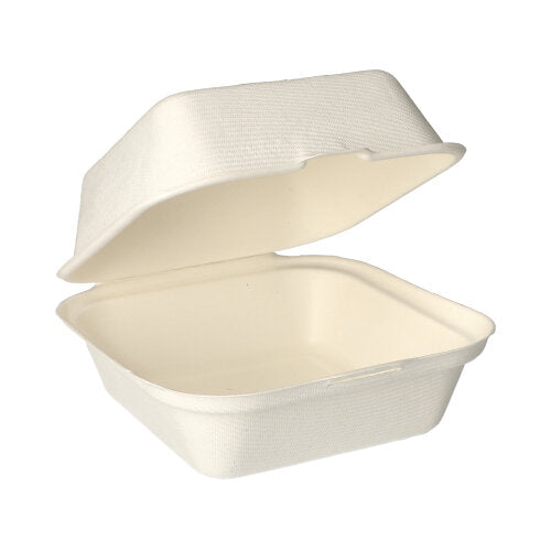 Hamburger-Boxen canne à sucre "pure" 8 cm x 14 cm x 15 cm blanc (125 unités)