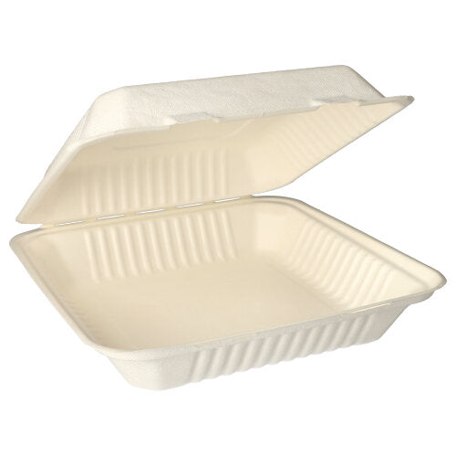 Boîtes Menu en sucre de canne "pure" sans compartiments 8 cm x 25.5 cm x 25.5 cm blanc (125 unités)