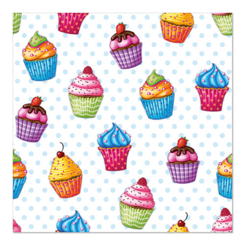 Serviettes. 3 plis pliage 33 cm x 33 cm "Cupcakes"