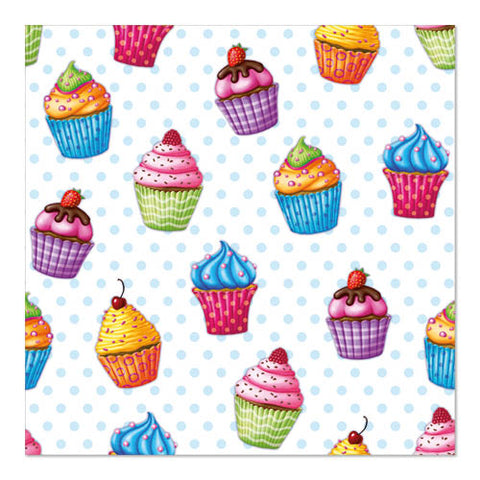 Serviettes. 3 plis pliage 33 cm x 33 cm "Cupcakes"