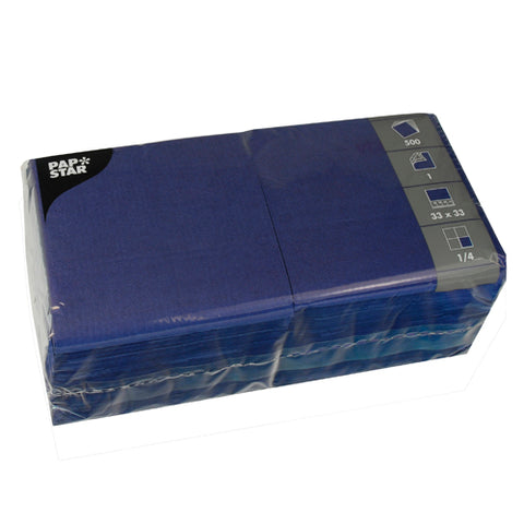 Serviettes. 1 pli pliage 33 cm x 33 cm bleu foncé