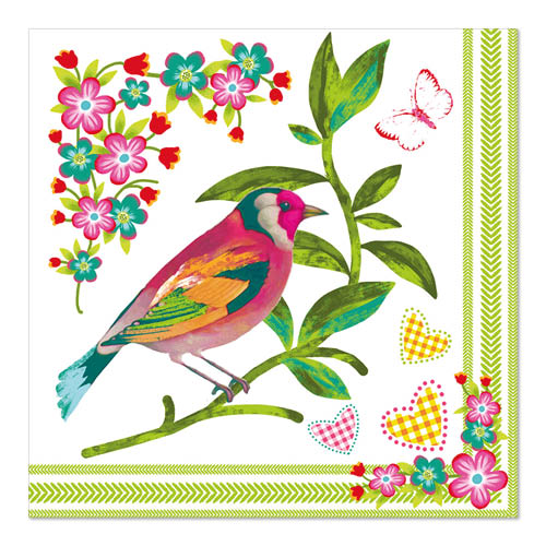 Serviettes. 3 plis pliage 33 cm x 33 cm "Birdie"