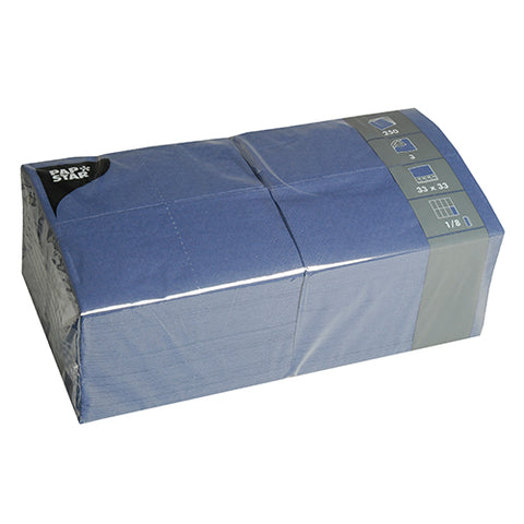 Serviettes. 3 plis pliage 1/8 33 cm x 33 cm bleu foncé