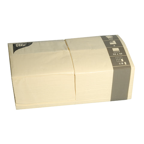 Serviettes. 3 plis pliage 1/8 33 cm x 33 cm crème