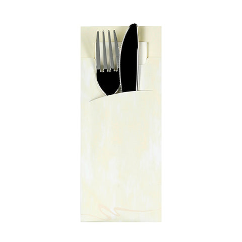 Pochettes à couverts 20 cm x 8.5 cm crème serviette blanche 33 x 33 cm 2 plies incluse