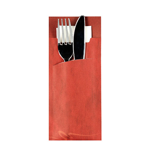 Pochettes à couverts 20 cm x 8.5 cm bordeaux serviette blanche 33 x 33 cm 2 plies incluse