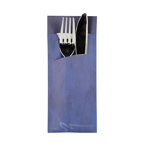 Pochettes à couverts 20 cm x 8.5 cm bleu serviette blanche 33 x 33 cm 2 plies incluse