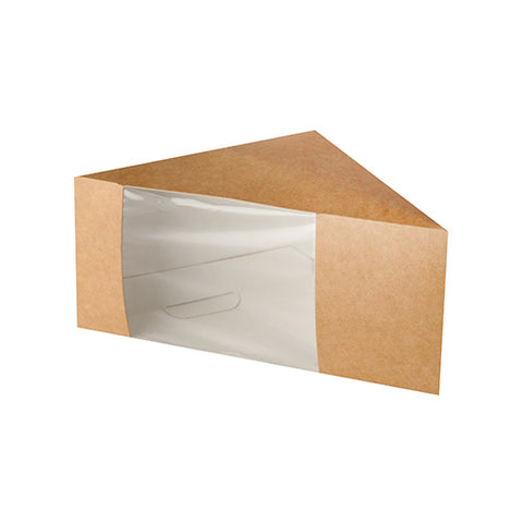 Boîtes à sandwich. carton avec fenêtre triangle en PLA 12.3 cm x 12.3 cm x 8.2 cm marron (500 unités)