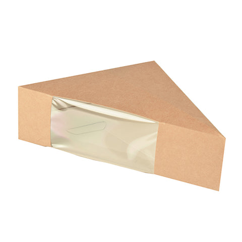 Boîtes à sandwich. carton avec fenêtre triangle en PLA 12.3 cm x 12.3 cm x 5.2 cm marron (500 unités)