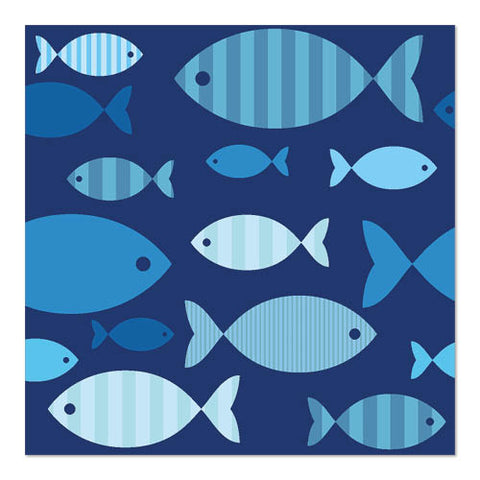 Serviettes. 3 plis pliage 33 cm x 33 cm "Blue Fish"