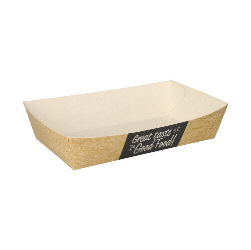Barquettes frites en carton fibres vierges "pure" 3.8 cm x 8.5 cm x 15.5 cm "Good Food" très grande taille (500 unités)