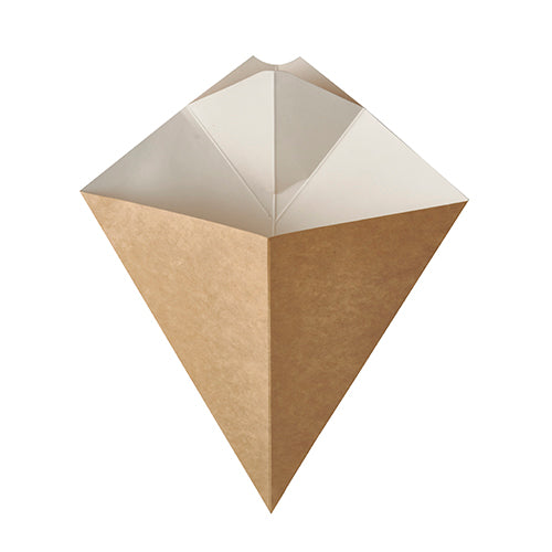 Cornets de frites avec compartiment pour la sauce "pure" 23.5 cm x 19 cm marron/blanc volume 150 g (500 unités)