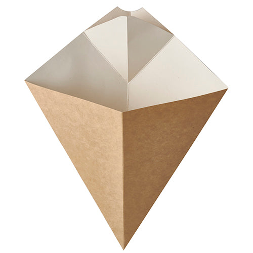 Cornets de frites avec compartiment pour la sauce "pure" 27 cm x 21.5 cm marron/blanc volume 300 g (500 unités)