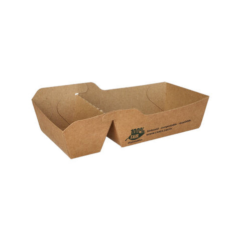 Barquettes frites en carton "pure" 2 compartiments 3.5 cm x 7 cm x 9 cm marron "100% Fair" petit (480 unités)