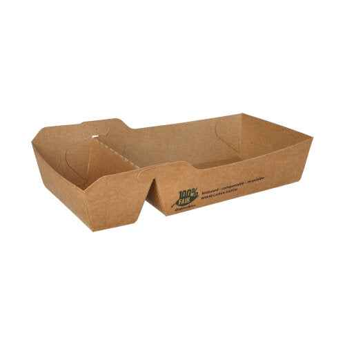Barquettes frites en carton "pure" 2 compartiments 3.8 cm x 8.5 cm x 15.5 cm marron "100% Fair" très grande taille (560 unités)
